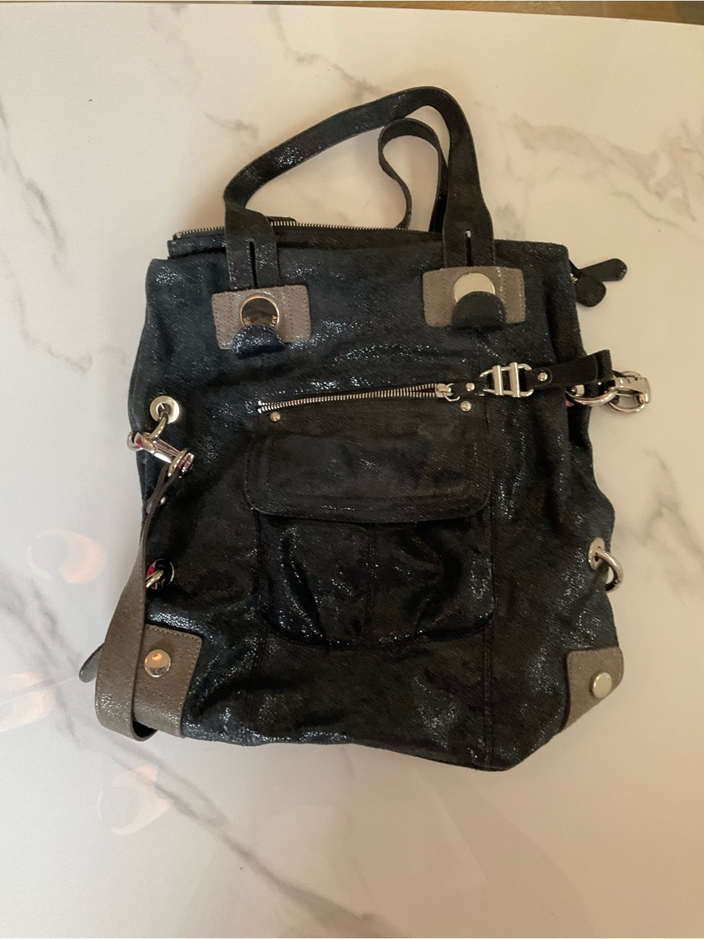 B. Makowsky Black Shimmer Leather Bag - Picture 2 of 3